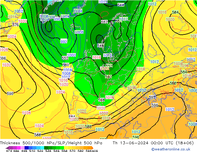 Thck 500-1000hPa ECMWF czw. 13.06.2024 00 UTC