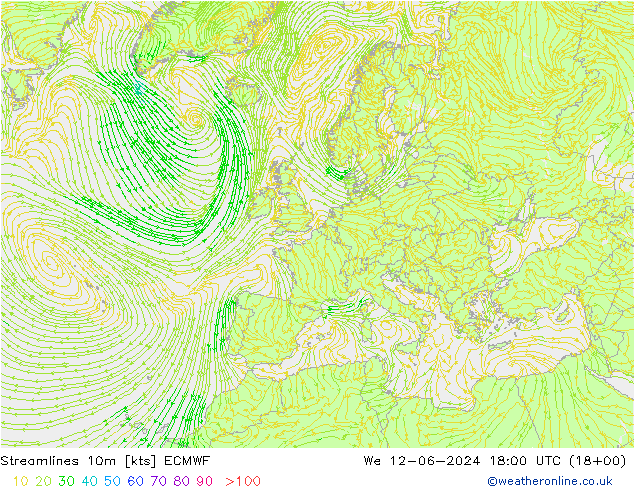 Linia prądu 10m ECMWF śro. 12.06.2024 18 UTC