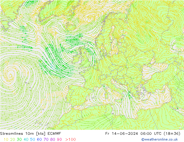 Stromlinien 10m ECMWF Fr 14.06.2024 06 UTC