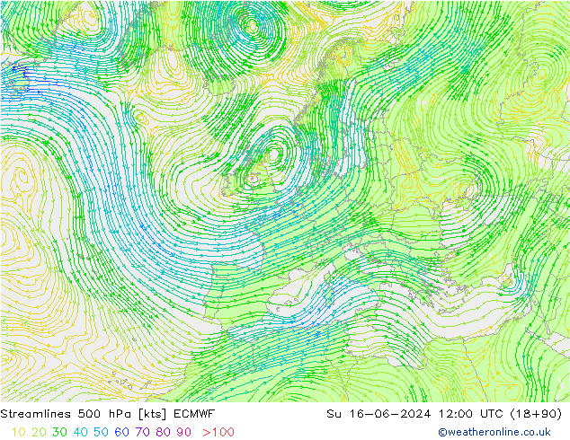Ligne de courant 500 hPa ECMWF dim 16.06.2024 12 UTC
