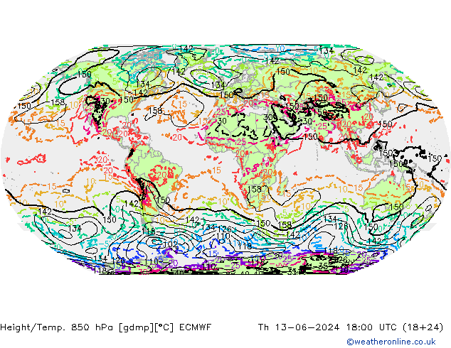Z500/Rain (+SLP)/Z850 ECMWF Th 13.06.2024 18 UTC