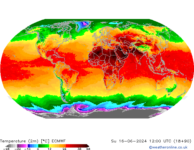 Temperature (2m) ECMWF Su 16.06.2024 12 UTC