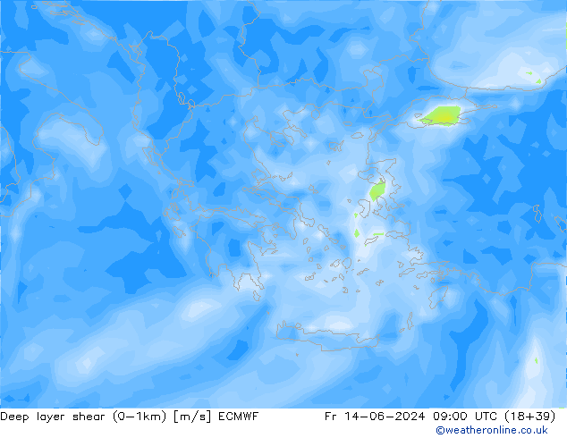 Deep layer shear (0-1km) ECMWF pt. 14.06.2024 09 UTC