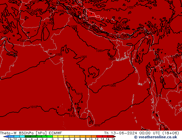 Theta-W 850hPa ECMWF Th 13.06.2024 00 UTC