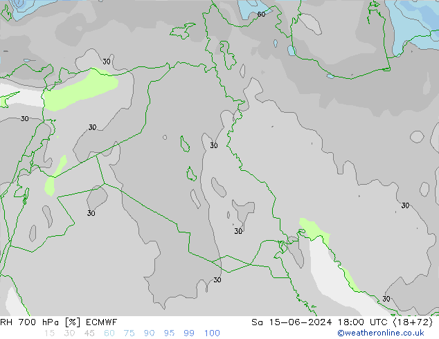 RH 700 hPa ECMWF Sa 15.06.2024 18 UTC