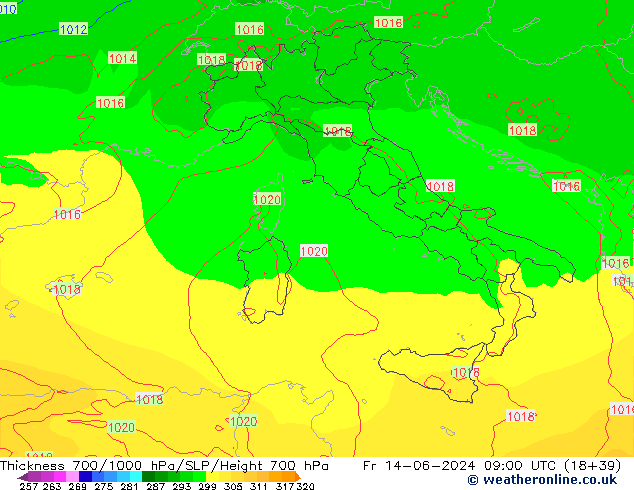 Thck 700-1000 hPa ECMWF pt. 14.06.2024 09 UTC