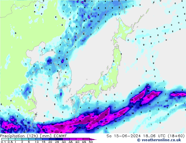 Precipitation (12h) ECMWF Sa 15.06.2024 06 UTC