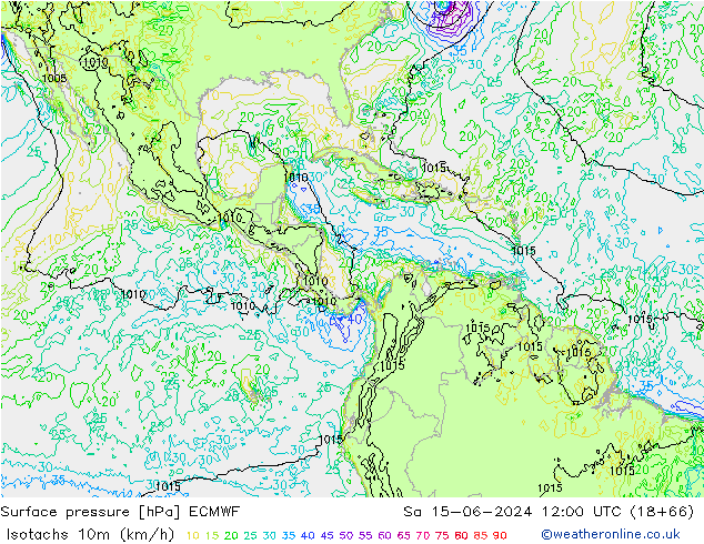 Isotachs (kph) ECMWF  15.06.2024 12 UTC