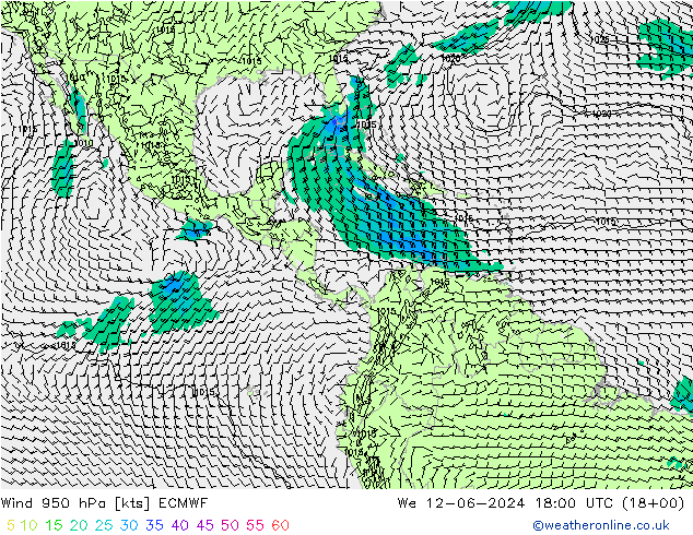 Wind 950 hPa ECMWF We 12.06.2024 18 UTC