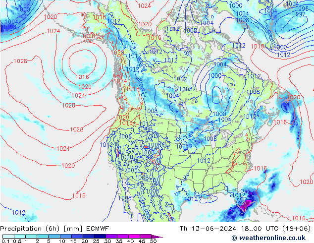 Z500/Rain (+SLP)/Z850 ECMWF Th 13.06.2024 00 UTC