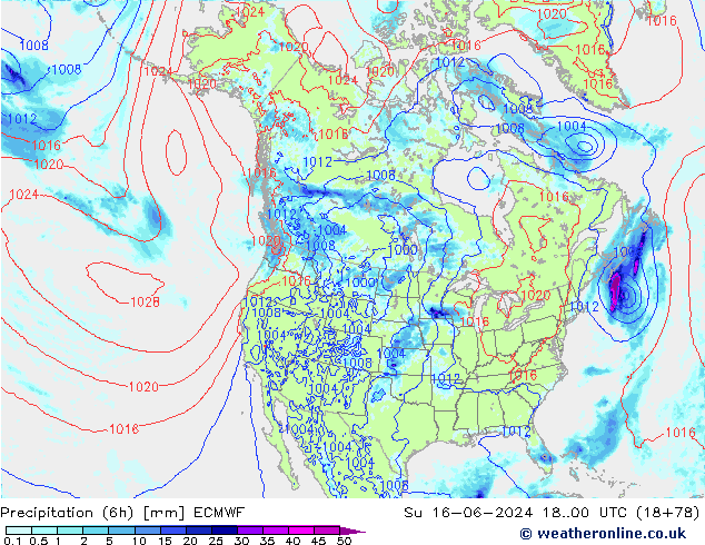 Z500/Yağmur (+YB)/Z850 ECMWF Paz 16.06.2024 00 UTC