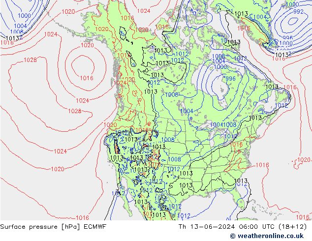 Surface pressure ECMWF Th 13.06.2024 06 UTC