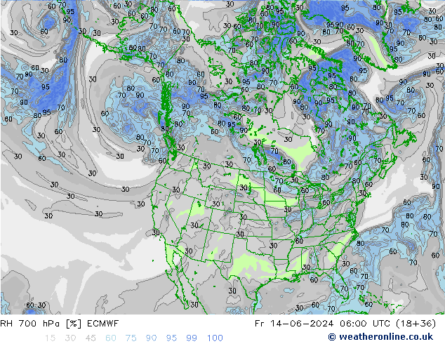 RH 700 hPa ECMWF Fr 14.06.2024 06 UTC