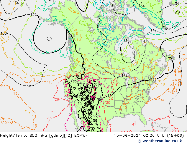 Z500/Rain (+SLP)/Z850 ECMWF Do 13.06.2024 00 UTC