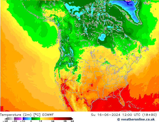 Temperature (2m) ECMWF Su 16.06.2024 12 UTC