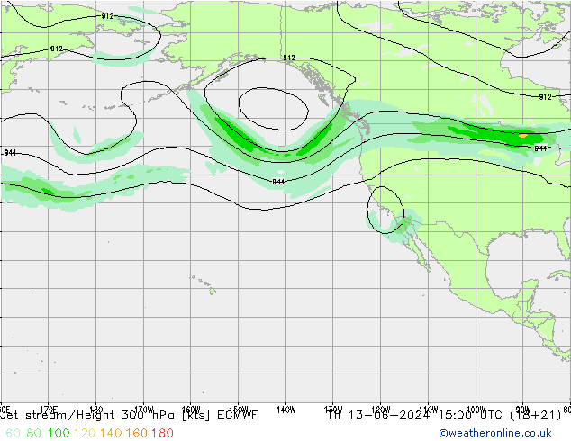 Jet stream/Height 300 hPa ECMWF Th 13.06.2024 15 UTC