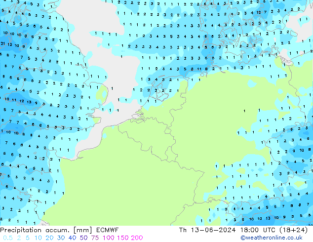 Nied. akkumuliert ECMWF Do 13.06.2024 18 UTC