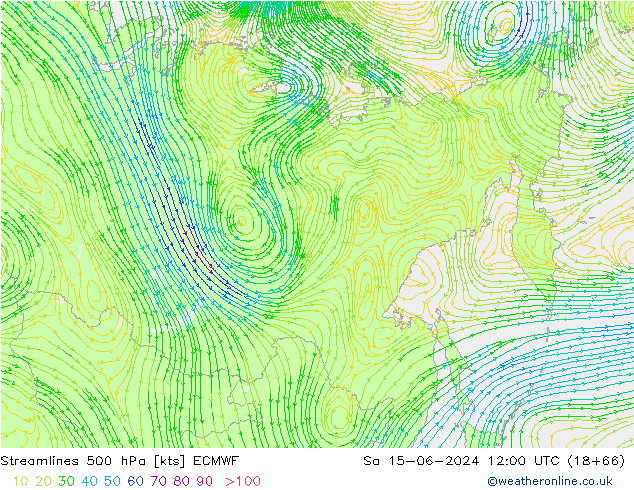 Linea di flusso 500 hPa ECMWF sab 15.06.2024 12 UTC