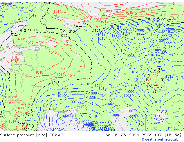 Surface pressure ECMWF Sa 15.06.2024 09 UTC