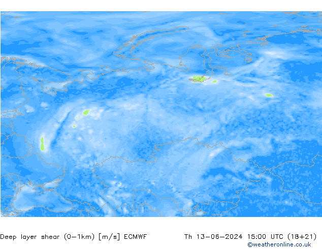 Deep layer shear (0-1km) ECMWF Do 13.06.2024 15 UTC