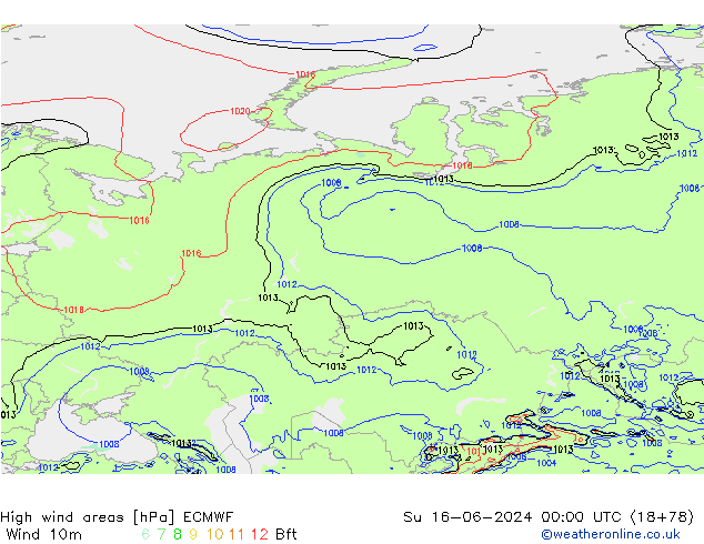 High wind areas ECMWF Dom 16.06.2024 00 UTC