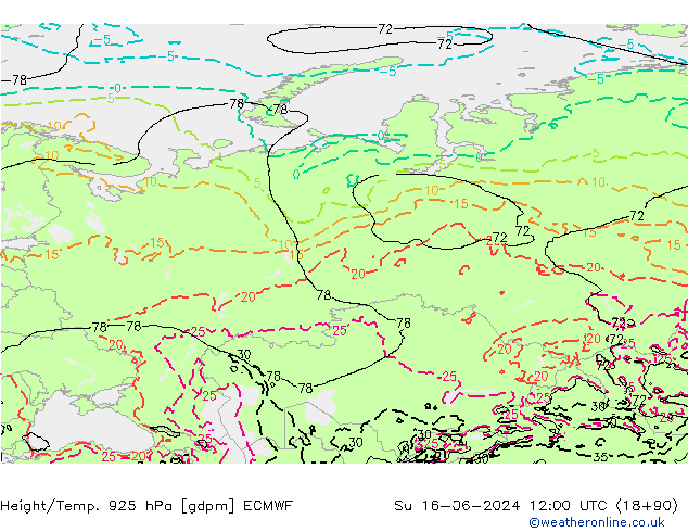 Géop./Temp. 925 hPa ECMWF dim 16.06.2024 12 UTC