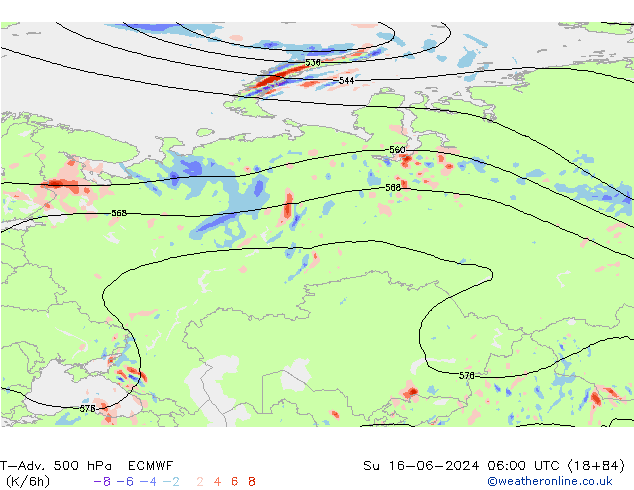 T-Adv. 500 hPa ECMWF dom 16.06.2024 06 UTC