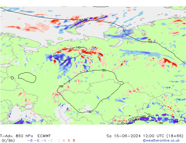 T-Adv. 850 hPa ECMWF So 15.06.2024 12 UTC