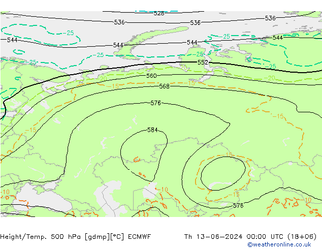 Z500/Rain (+SLP)/Z850 ECMWF Th 13.06.2024 00 UTC