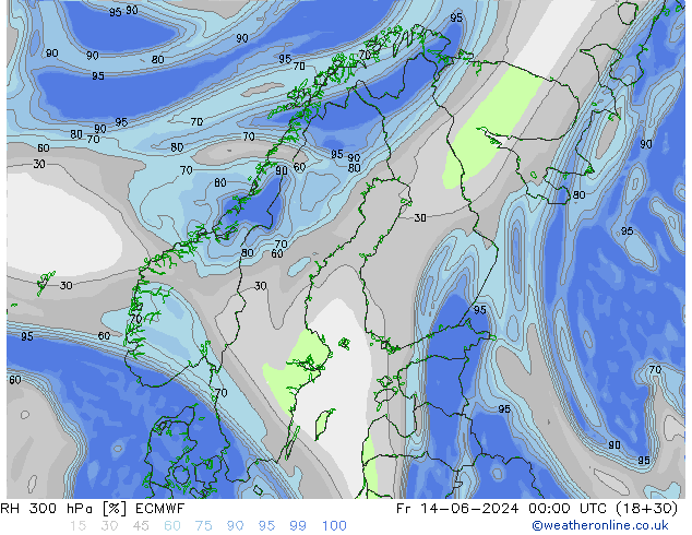 RH 300 hPa ECMWF Pá 14.06.2024 00 UTC