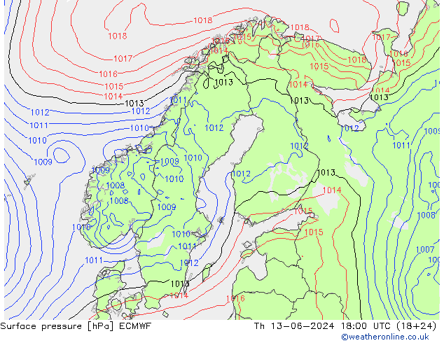 Luchtdruk (Grond) ECMWF do 13.06.2024 18 UTC