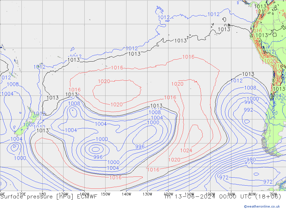 Yer basıncı ECMWF Per 13.06.2024 00 UTC