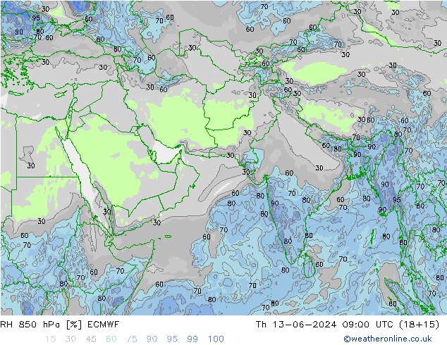 RH 850 hPa ECMWF Do 13.06.2024 09 UTC