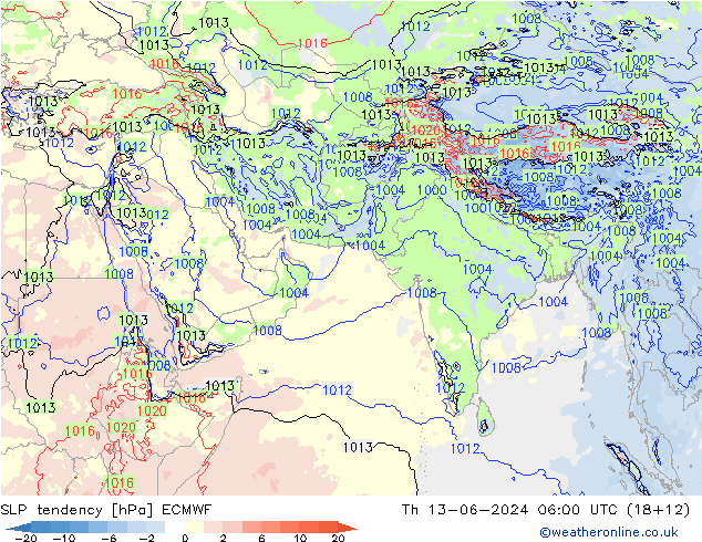 SLP tendency ECMWF Th 13.06.2024 06 UTC