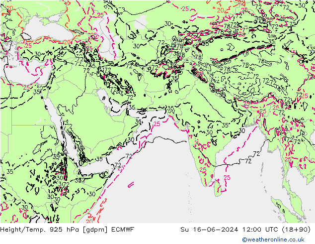 Géop./Temp. 925 hPa ECMWF dim 16.06.2024 12 UTC