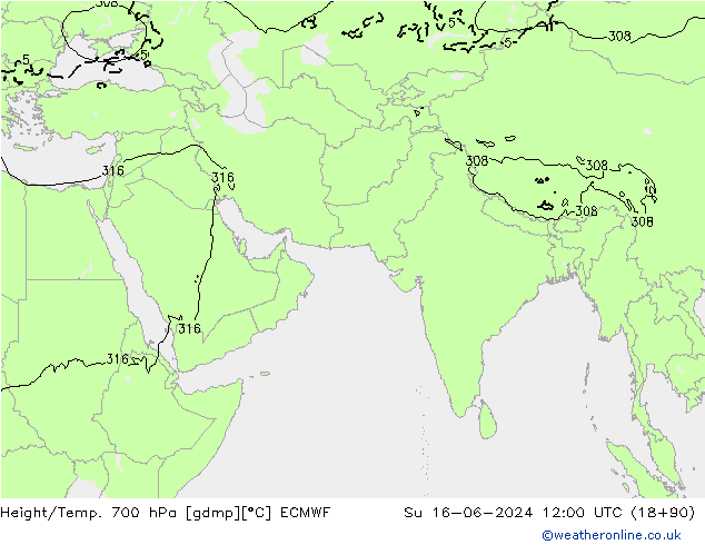 Géop./Temp. 700 hPa ECMWF dim 16.06.2024 12 UTC