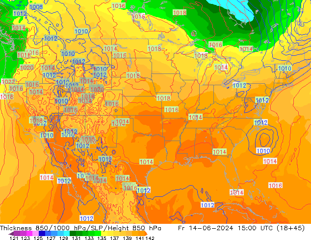 Thck 850-1000 гПа ECMWF пт 14.06.2024 15 UTC