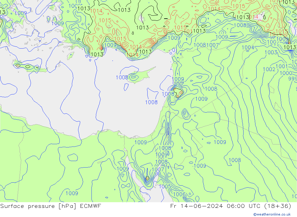 pressão do solo ECMWF Sex 14.06.2024 06 UTC