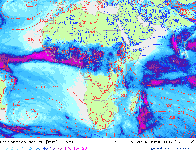 Precipitation accum. ECMWF pt. 21.06.2024 00 UTC