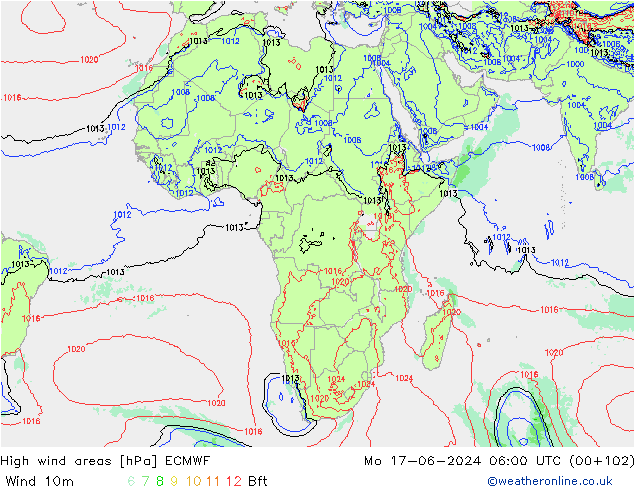 Windvelden ECMWF ma 17.06.2024 06 UTC