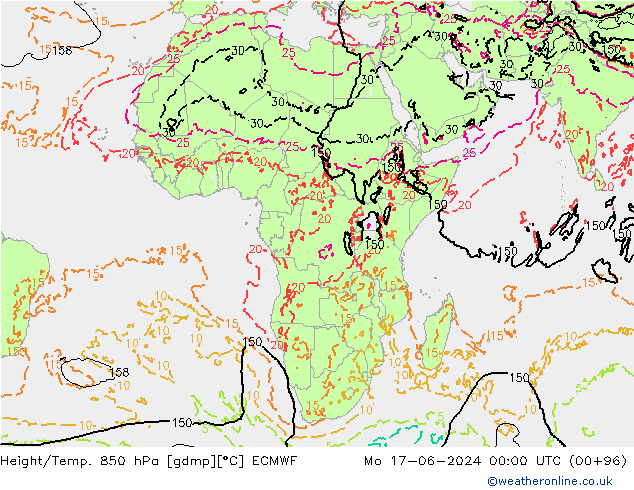 Z500/Yağmur (+YB)/Z850 ECMWF Pzt 17.06.2024 00 UTC