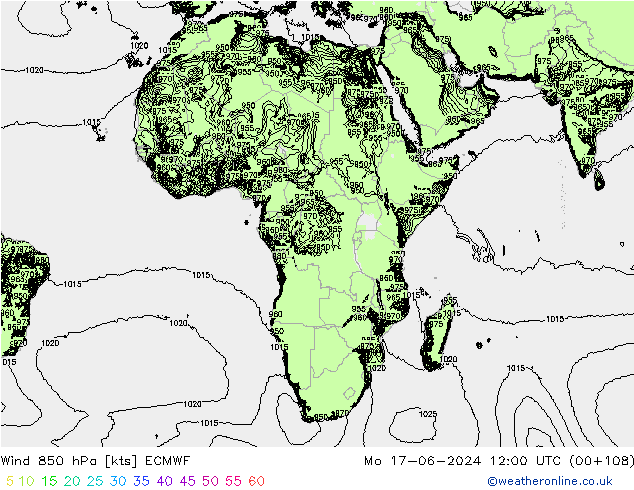 Vento 850 hPa ECMWF lun 17.06.2024 12 UTC