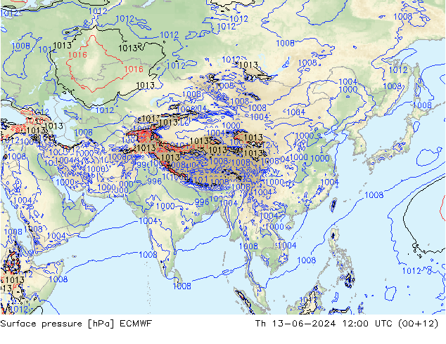 Presión superficial ECMWF jue 13.06.2024 12 UTC