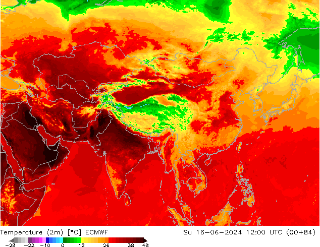 Temperatura (2m) ECMWF Dom 16.06.2024 12 UTC