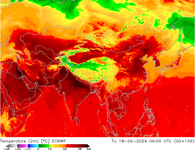 Temperature (2m) ECMWF Út 18.06.2024 06 UTC