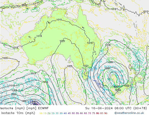 Isotachen (mph) ECMWF zo 16.06.2024 06 UTC