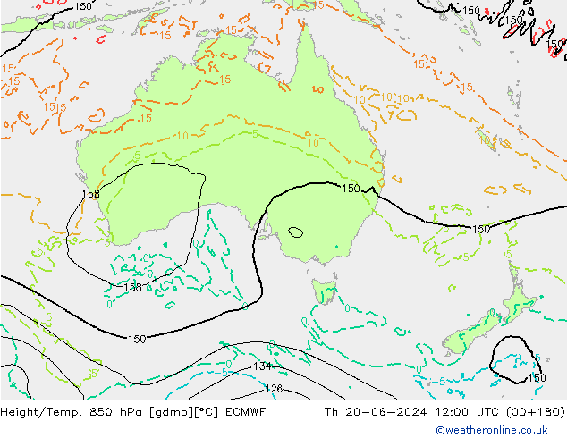 Height/Temp. 850 hPa ECMWF Th 20.06.2024 12 UTC