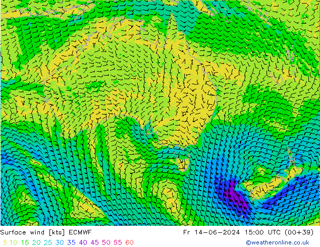 Surface wind ECMWF Fr 14.06.2024 15 UTC
