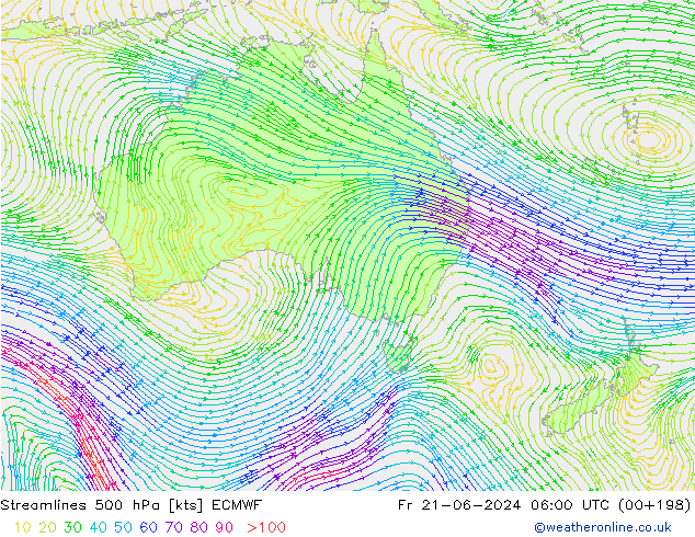 Linia prądu 500 hPa ECMWF pt. 21.06.2024 06 UTC