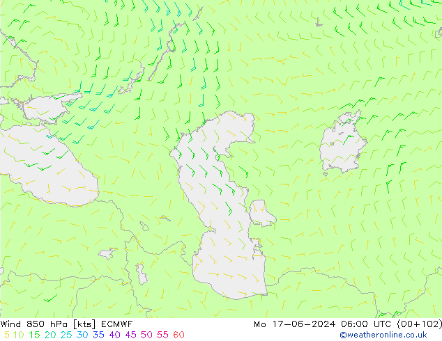 ветер 850 гПа ECMWF пн 17.06.2024 06 UTC